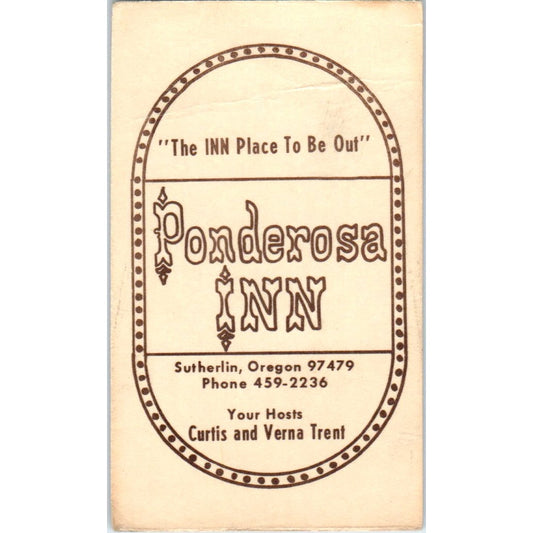 Ponderosa Inn Curtis & Verna Trent Sutherlin OR Vintage Business Card SE3-B1