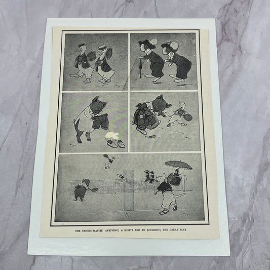 Antique c1920s Comic Cartoon The Tennis Match Anthropomorphic Animals V18