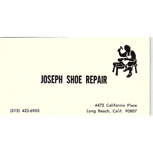 Joseph Shoe Repairs Long Beach California Vintage Business Card SB4-B9