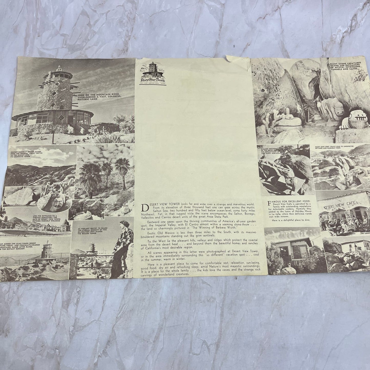 Desert View Tower Boulder Park Jacumba CA Vintage Fold Out Travel Brochure TG8-Z