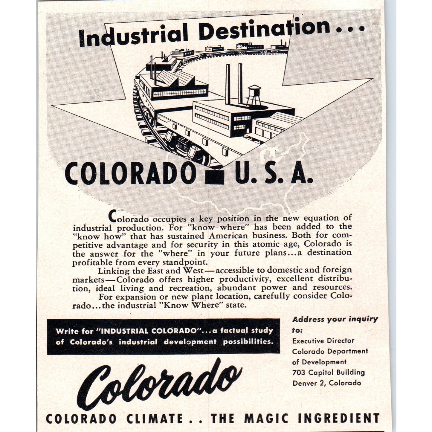 Colorado USA - Industrial Destination 1951 Magazine Ad AF1-MF1