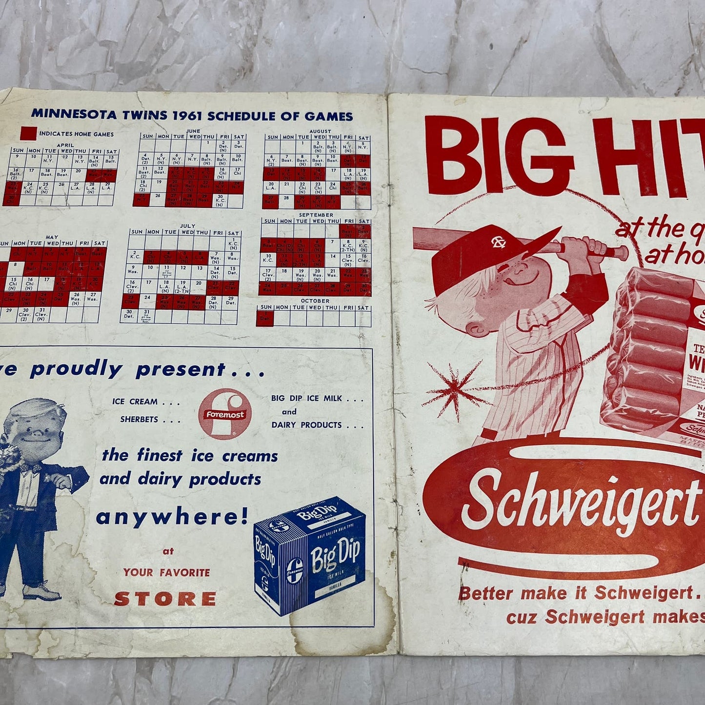 Minnesota Twins 1961 Official Program And Scorecard MLB Baseball TI9-P4