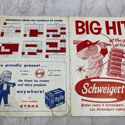 Minnesota Twins 1961 Official Program And Scorecard MLB Baseball TI9-P4