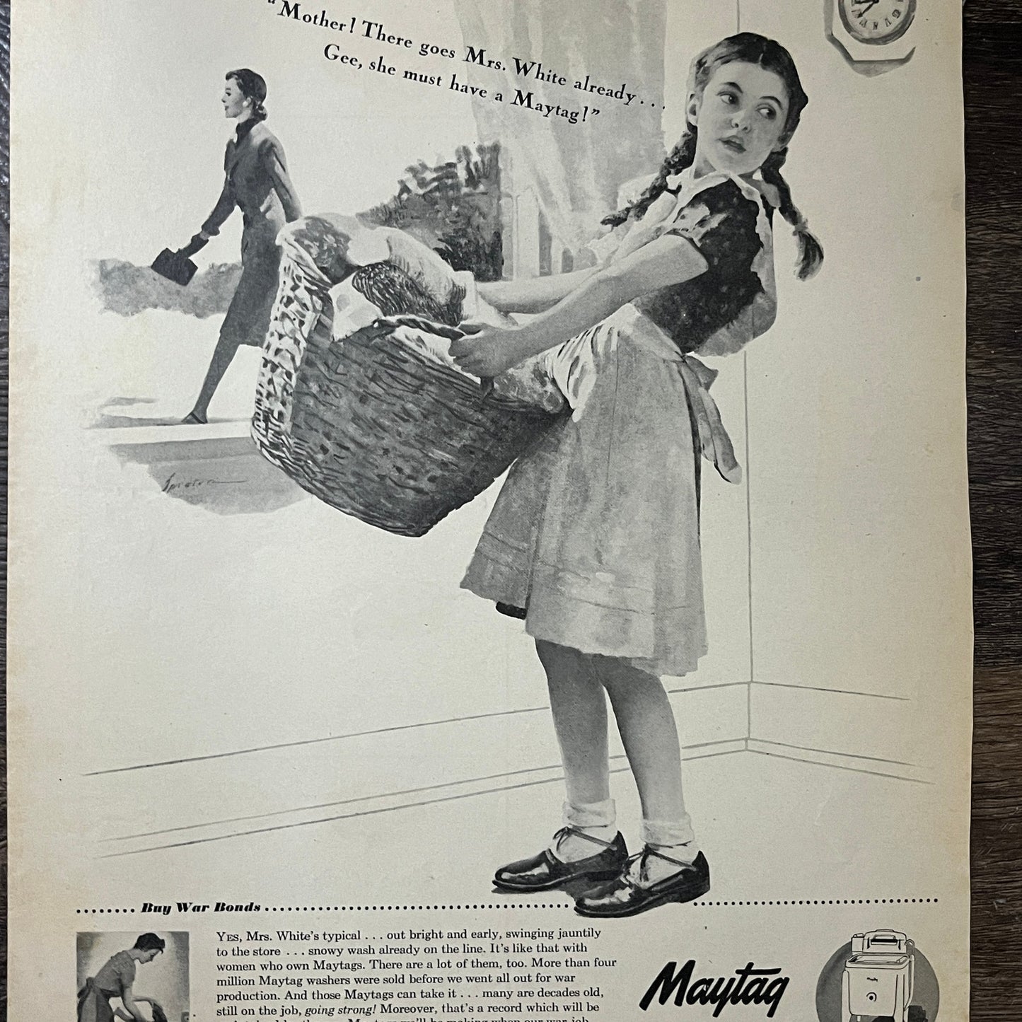 1940s WWII Maytag Washers War Bonds Newton IA Vintage Magazine Ad 10x14 V10