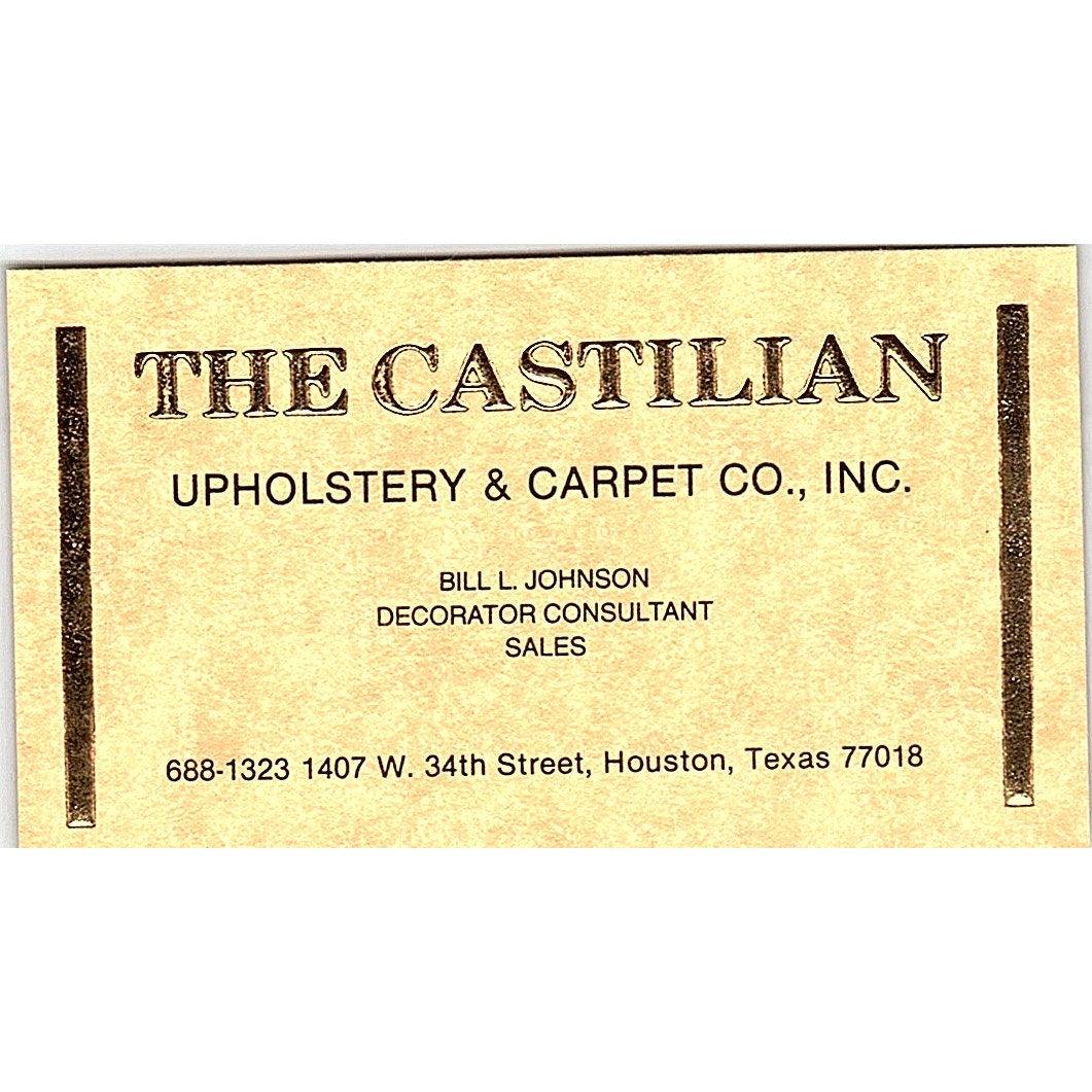 The Castilian Upholstery & Carpet Bill L Johnson Houston TX Business Card SF3-B6