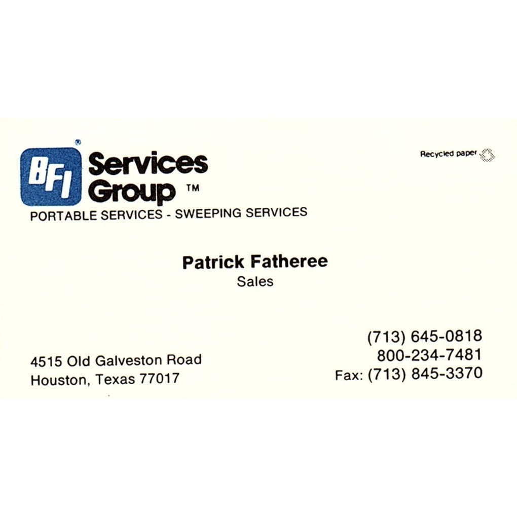 Patrick Fatheree BFI Services Group Houston Vintage Business Card SC9-B2