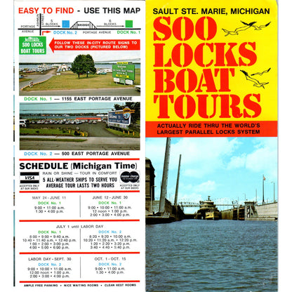 Vintage Soo Locks Boat Tours Sault Ste Marie MI Fold Out Travel Brochure TF4-B1