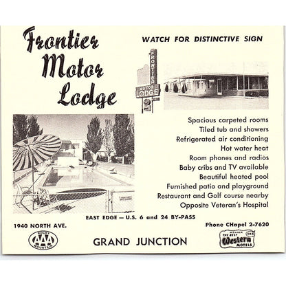 Frontier Motor Lodge, El Palomino Motel Grand Junction CO 1958 Ad AG1-H2