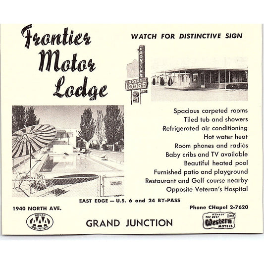 Frontier Motor Lodge, El Palomino Motel Grand Junction CO 1958 Ad AG1-H2