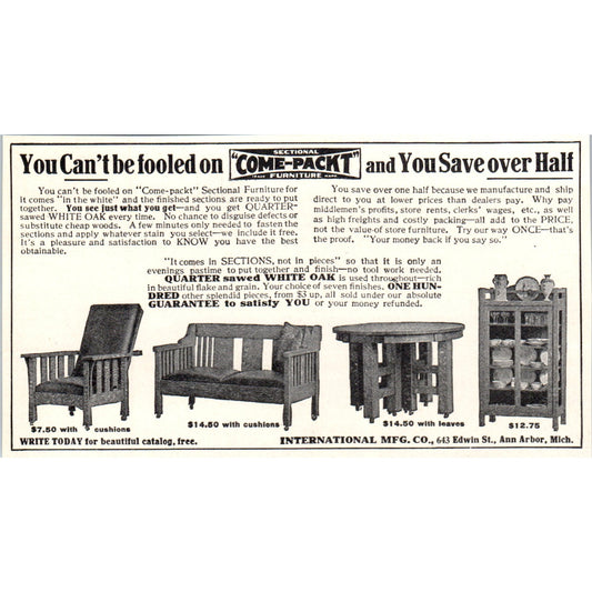 Come-Packt Furniture International Mfg Co Ann Arbor MI 1908 Victorian Ad AB8-MA9