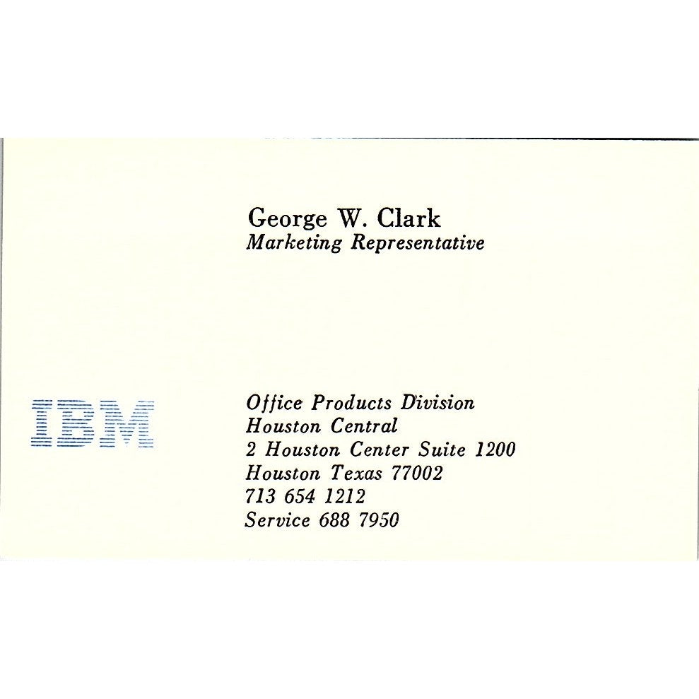 IBM George W Clark Houston Texas Vintage Business Card SB4-B1