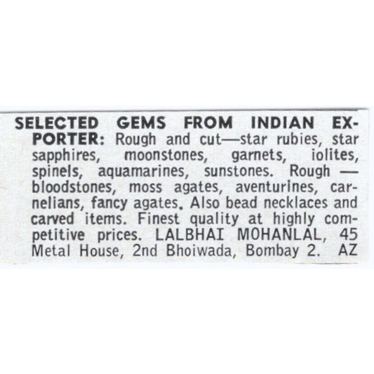 Lalbhai Mohanlal Indian Gem Importer Bhoiwada Bombay 1964 Magazine Ad AB6-LJS7