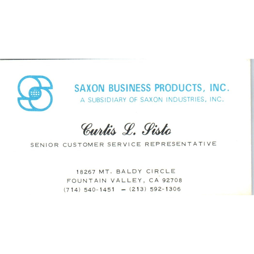 Curtis L Sisto Saxon Business Products Fountain Valley CA Business Card SE3-B3