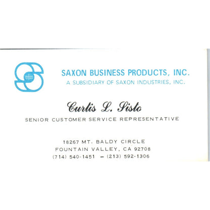Curtis L Sisto Saxon Business Products Fountain Valley CA Business Card SE3-B3
