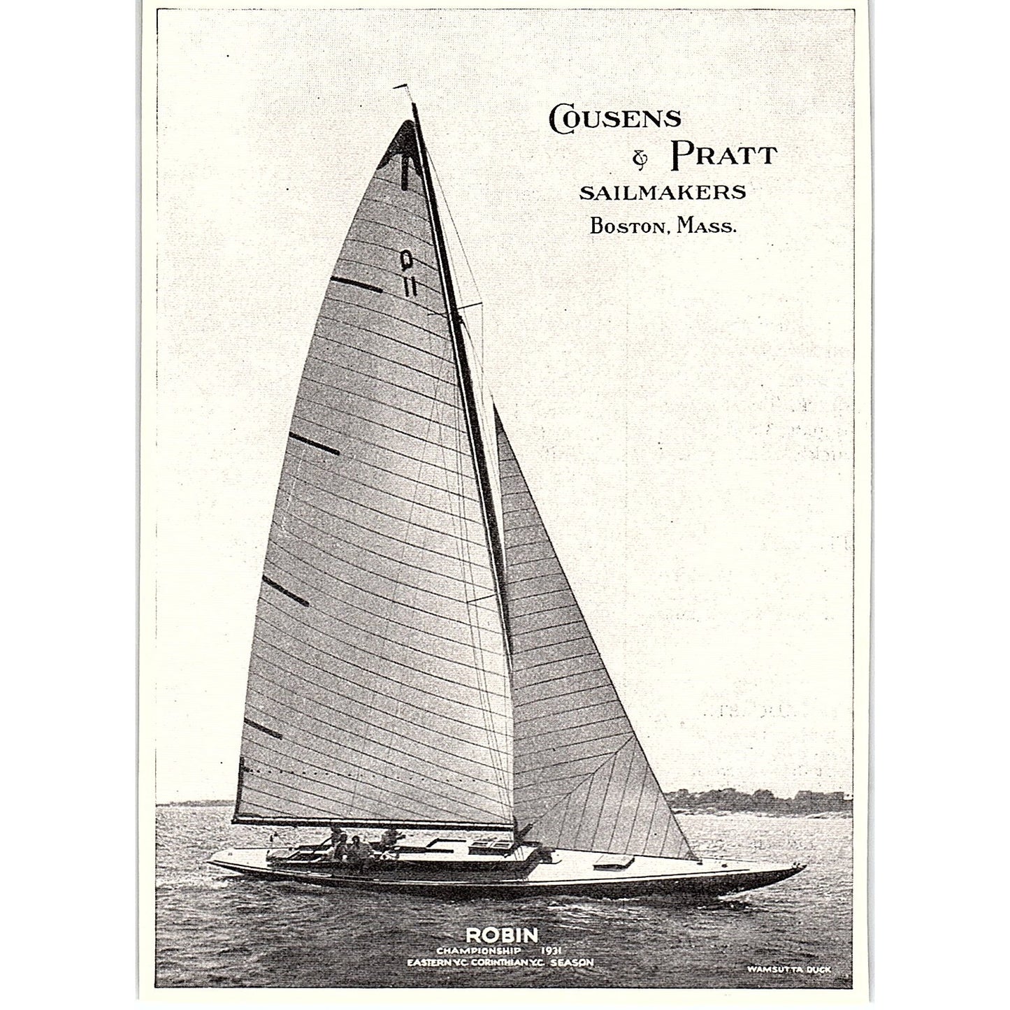 Cousens & Pratt Sailmakers Boston MA - 1931 Champ Robin Wamsutta 1932 Ad AG2-H3