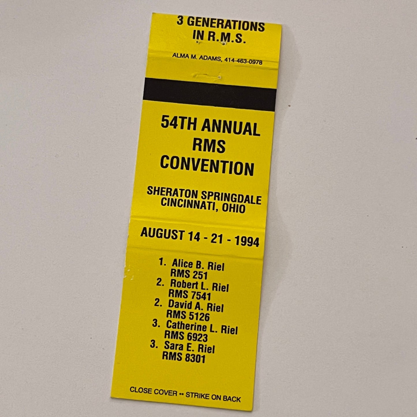1994 RMS Convention Cincinnati OH Vintage Matchbook Cover MB59-3