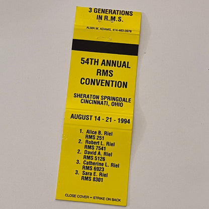 1994 RMS Convention Cincinnati OH Vintage Matchbook Cover MB59-3