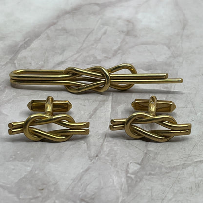 Vintage Swank MCM Mod Lover's Knot Gold Tone Cufflinks & Tie Bar Set SE5