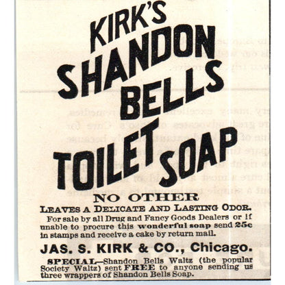 Jas. S. Kirk's Shandon Bells Toilet Soap Chicago c1890 Victorian Ad AE8-CH5