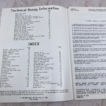 1984 Fire Assay Manual - Catalog of Laboratory Equipment Game Co. M11