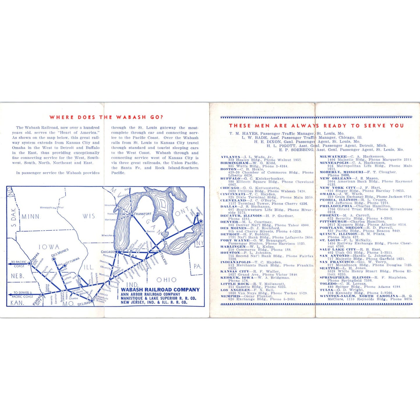 1943 WWII Wabash Railroad Timetables Condensed Schedules AB9