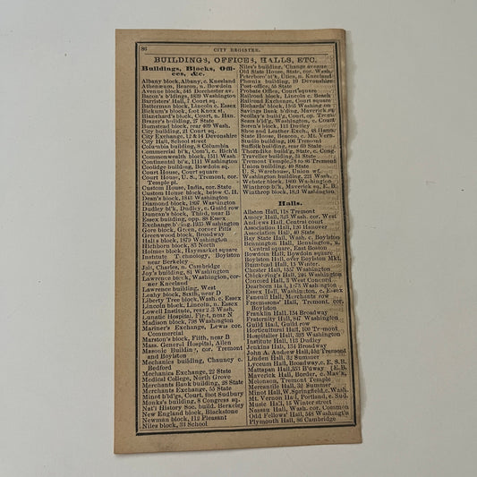 Buildings, Halls, Ward Rooms & Cemeteries 1871 Boston Almanac Clipping SAI2-H4