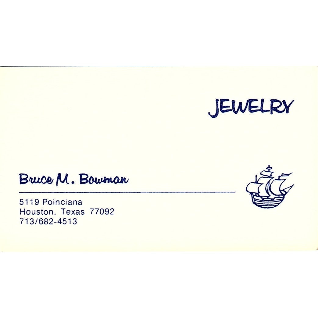 Jewelry Bruce M. Bowman, Houston Texas, Vintage Business Card SF3-B9
