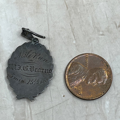1920s W.J.G. Bearns 5 Min 15.5 Second Engraved Mile Run Medallion Medal SB3