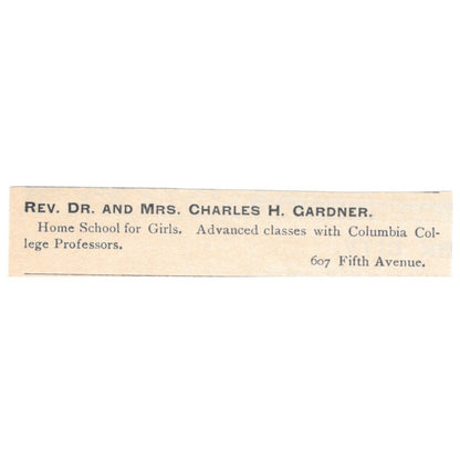Rev. Dr. and Mrs. Charles H. Gardner Girls School 5th Ave NY 1892 Ad AK6-S5