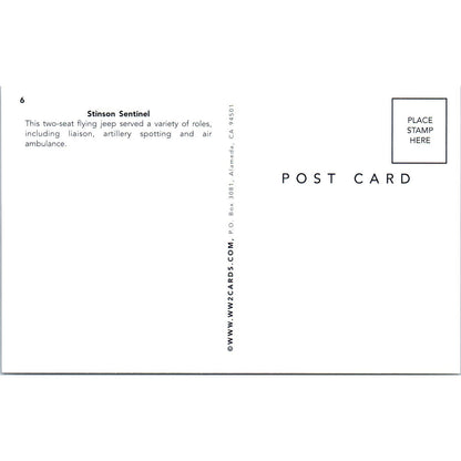 Stinson Sentinel Two Seat Flying Jeep Vintage Postcard PC19