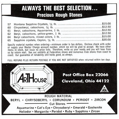 Art House Lapidary Supply Cleveland Ohio 1972 Ad AF8-H2
