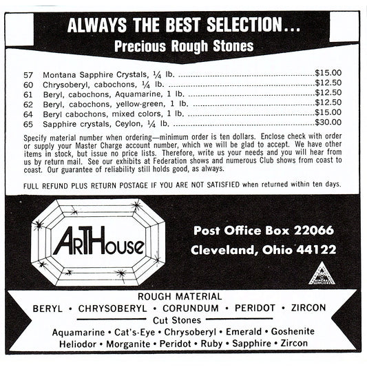 Art House Lapidary Supply Cleveland Ohio 1972 Ad AF8-H2