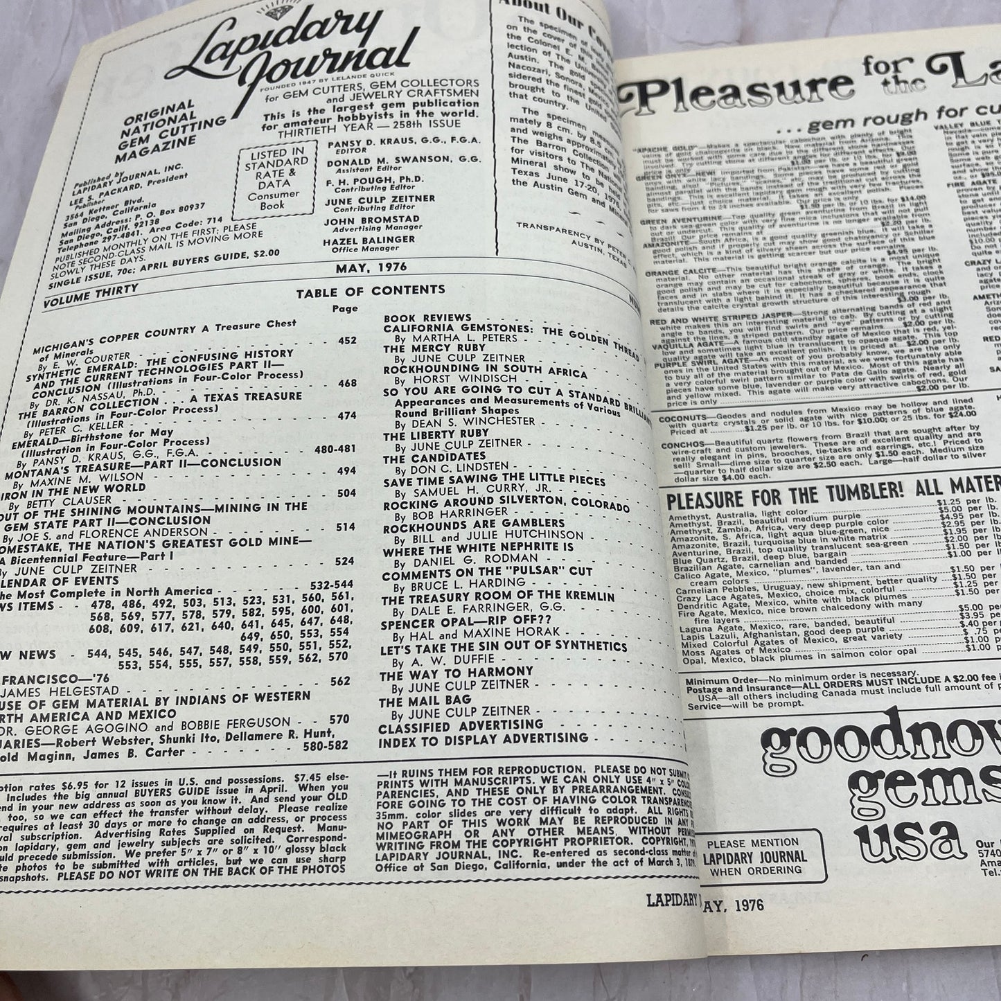 Crystallized Nacozari Sonora Mexico - Lapidary Journal Magazine - May 1976 M25