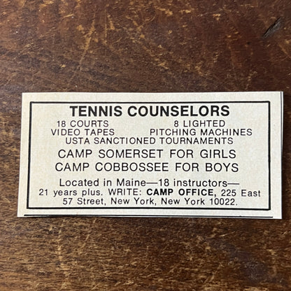 Tennis Counselors Camp Somerset Camp Cobbossee ME 1977 Ad AF3-Q3