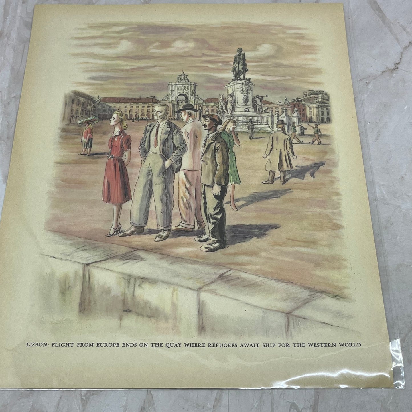 1941 WWII Print Lisbon Refugees Await Ship for West Zdzislaw Czermanski FL6-9