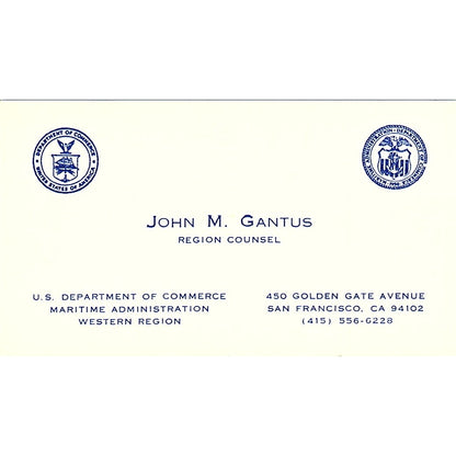 U.S. Department Of Commerce John M. Gantus San Francisco CA Business Card SF3-B4