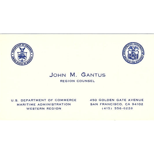 U.S. Department Of Commerce John M. Gantus San Francisco CA Business Card SF3-B4
