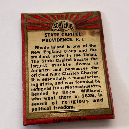 State Capitol Providence Rhode Island Vintage Matchbook Cover TB8-MB3-10