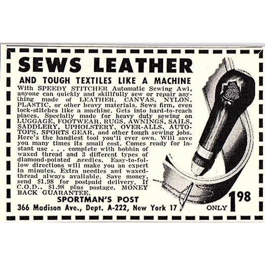 Speedie Stitcher Sews Leather Sportsman's Post New York 1955 Ad AF9-S7