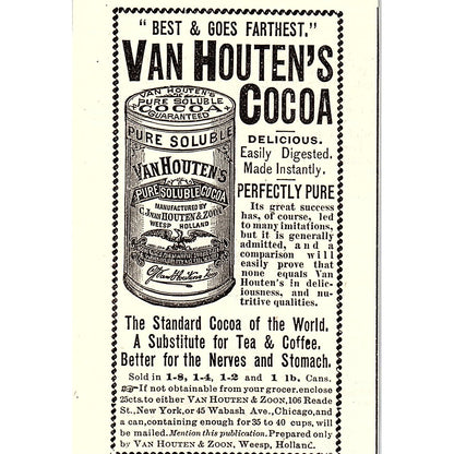 Van Houten's Cocoa - Van Houten & Zoon Weesp Holland 1892 Ad AG2-M11