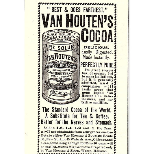 Van Houten's Cocoa - Van Houten & Zoon Weesp Holland 1892 Ad AG2-M11