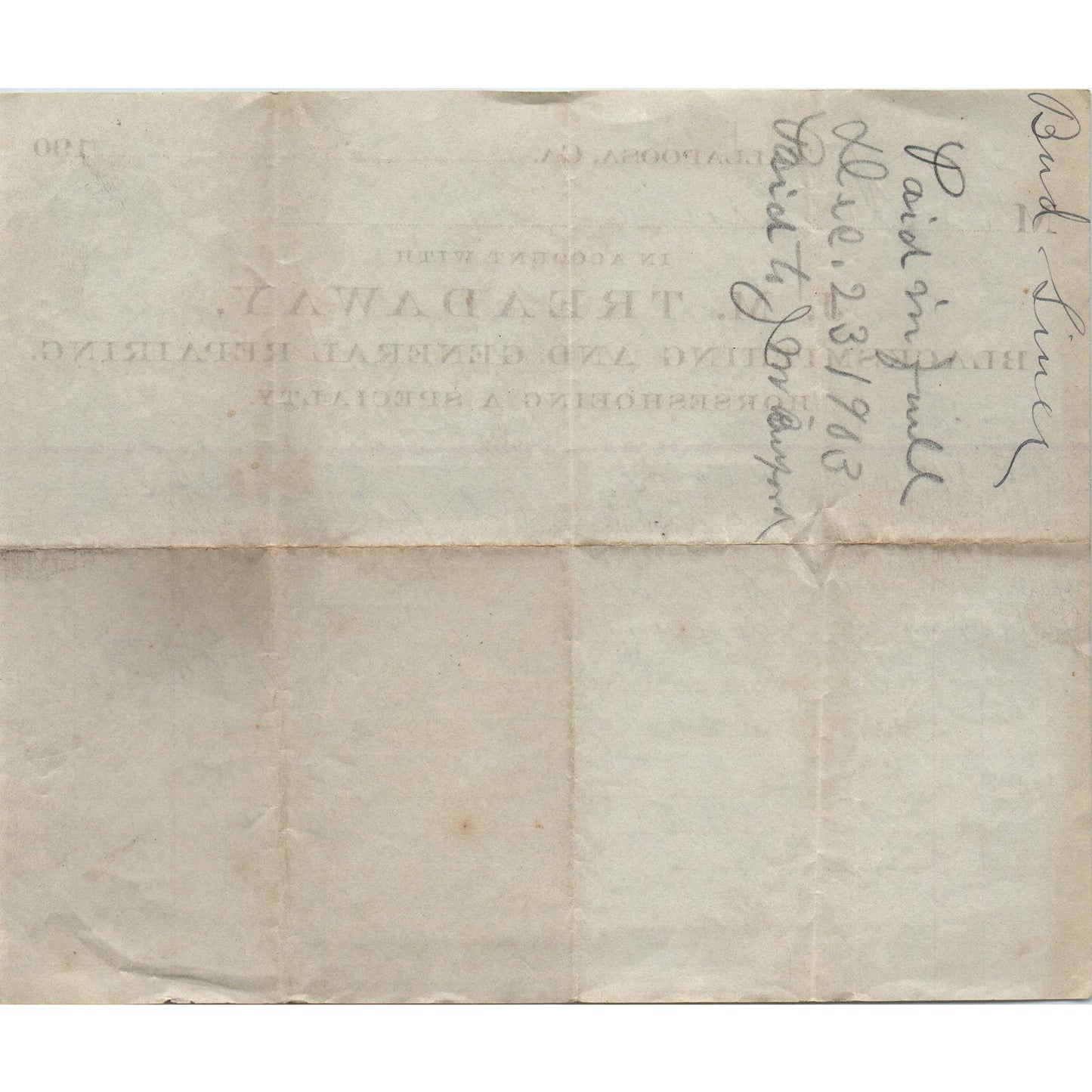 J.M. Treadway Blacksmith Tallapoosa GA c1900 Original Billhead Letterhead D8-LL