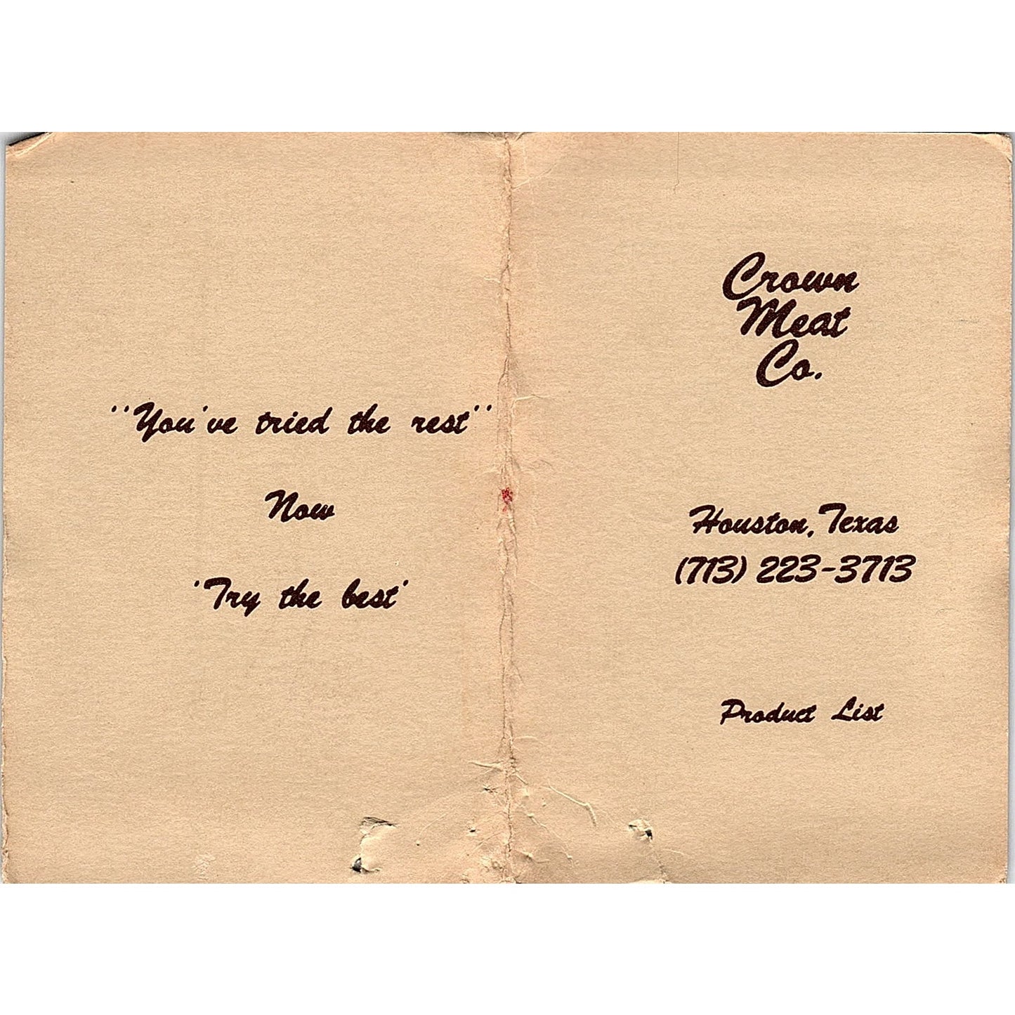 Crown Meat Co Houston TX Vintage Business Card TH2-B2