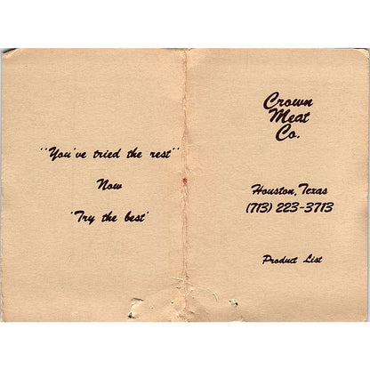 Crown Meat Co Houston TX Vintage Business Card TH2-B2