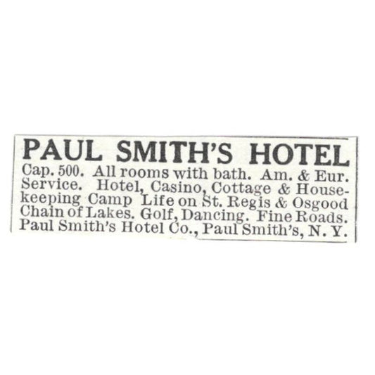 Paul Smith's Hotel St. Regis & Osgood Lakes NY c1918 Advertisement AE5-SV5