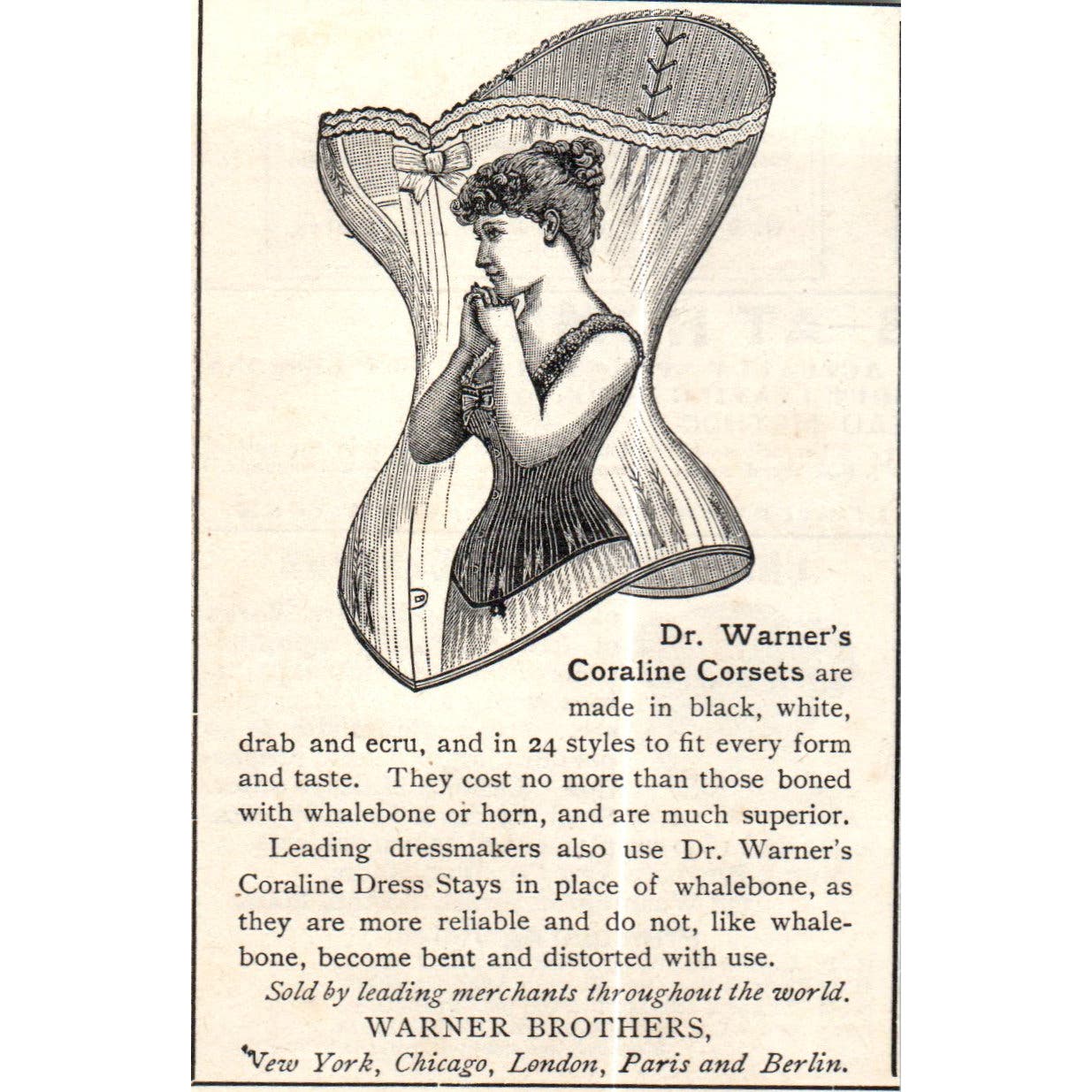 Dr. Warner's Coraline Corsets Warner Brothers c1890 Victorian Ad AE8-CH8