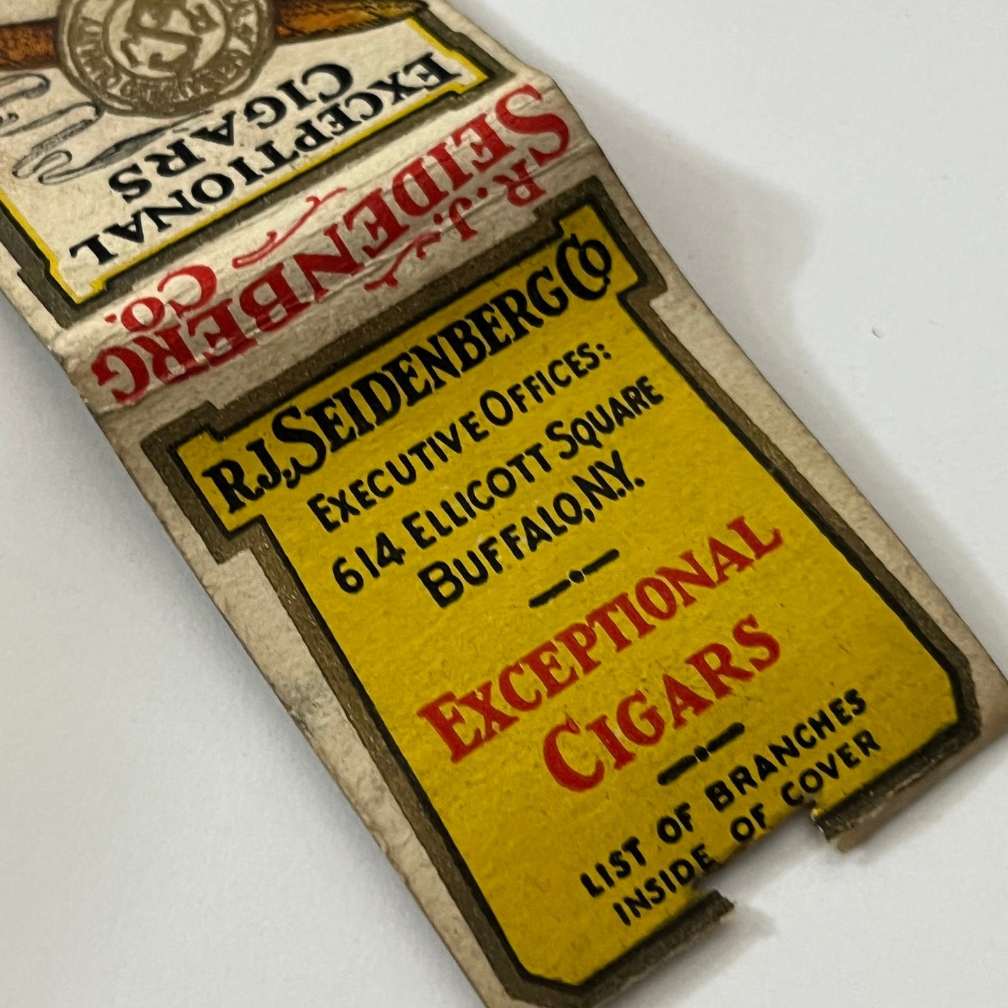 R.J. Seidenberg Co Exceptional Cigars Buffalo Vintage Matchbook Cover TB6-MB1-12