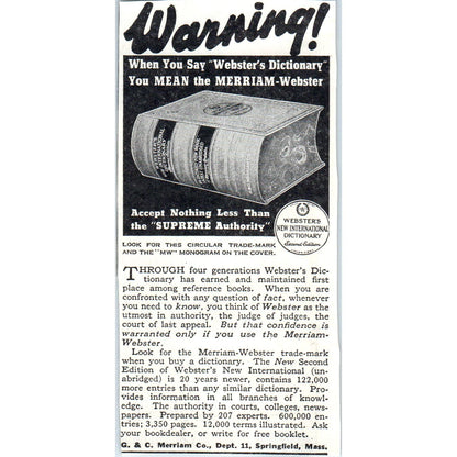 G&C Merriam Co Dictionary Springfield MA 1930s Magazine Advertisement AE4-I1