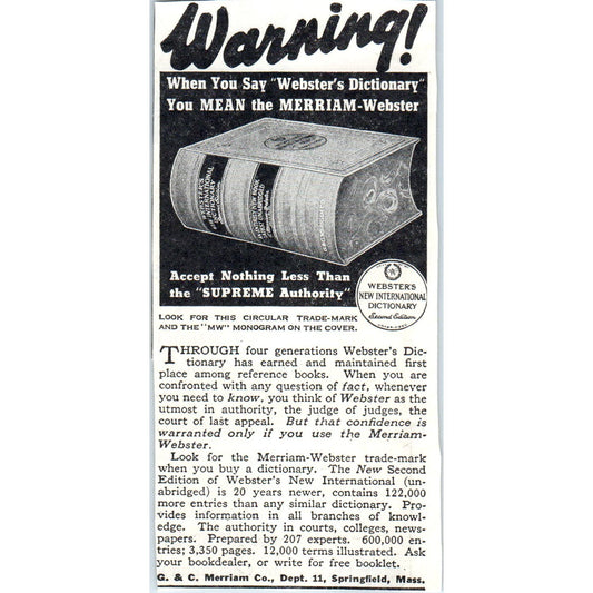 G&C Merriam Co Dictionary Springfield MA 1930s Magazine Advertisement AE4-I1
