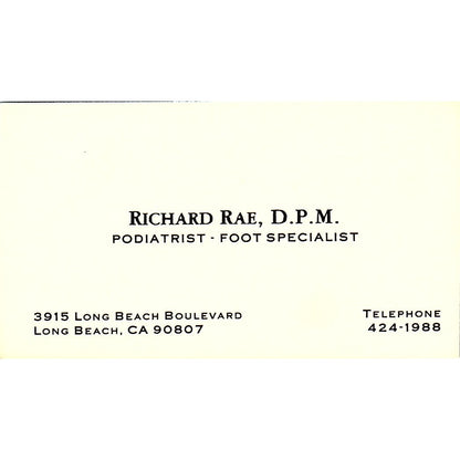 Richard Rae Podiatrist Foot Specialist Long Beach CA Business Card SB4-B1